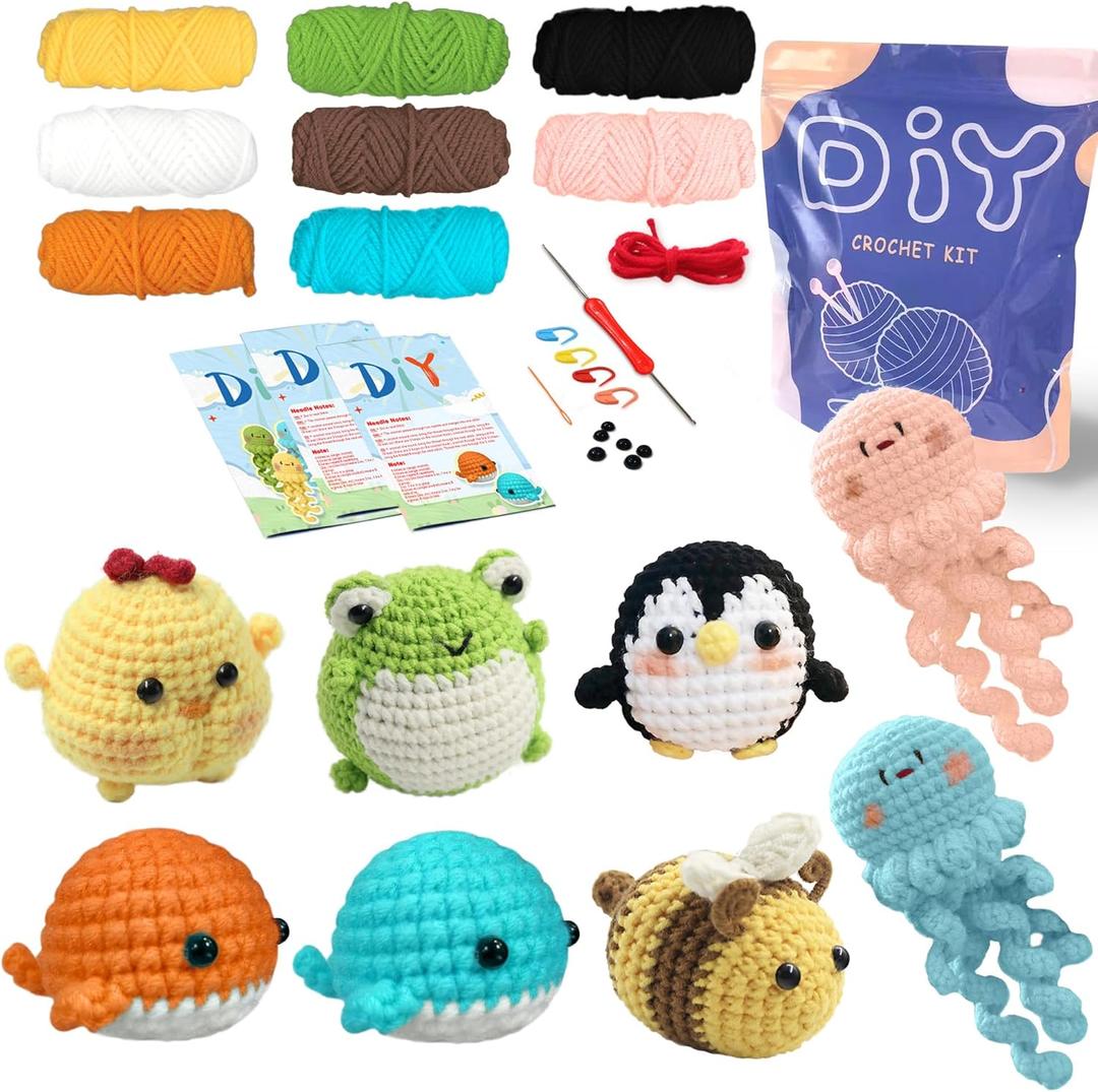 YAMAXIN Crochet Set for Beginners, for Complete Adults, Animal Crochet Hook Set for Beginners, Crochet Knitting Set with Video (8pcs Jellyfish, Chicks, Frogs, Penguins, Whales,Bees) (A5) YAMAXIN Crochet Set for Beginners, for Complete Adults, Animal Crochet Hook Set for Beginners, Crochet Knitting Set with Video (8pcs Jellyfish, Chicks, Frogs, Penguins, Whales,Bees) (A5)