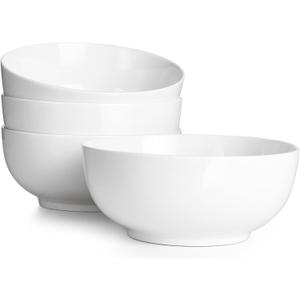 DOWAN 39 OZ Soup Bowls Set of 4 - Large Cereal Bowls, White Ceramic Big and Deep Ramen Bowls for Noodle, Pasta, Salad, Mixed Fruit - Dishwasher & Microwave Safe