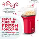 DASH Fresh Pop Popcorn Maker - Oil-Free, Air Popcorn Popper - With Measuring Cup & Recipe Guide - Perfect for Movie Nights - 16 Cups, Red