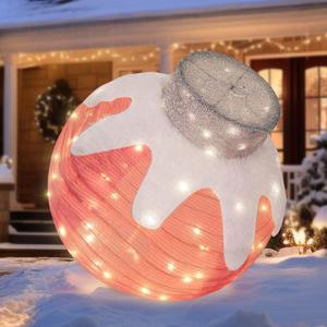 BRIGHTDECK Outdoor Christmas Ornaments, Lighted PopUp Outdoor Holiday Ball Decoration with 80 LED Lights, 8 Light Modes, Lighted Collapsible Holiday Decorations for Yard, Home (Pink)