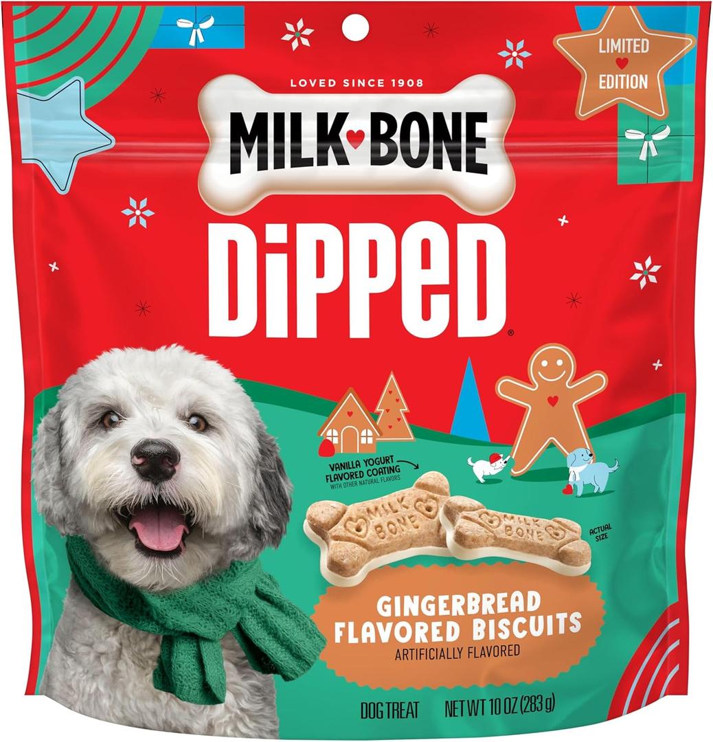 Milk-Bone Dipped Gingerbread Artificially Flavored Dog Biscuits, 10 oz Bag (EXP 01/01/27)