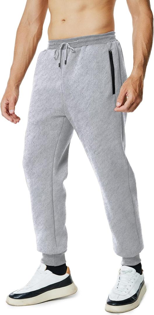 Mens Sweatpants with Zipper Pockets Workout Fleece Athletic Pants Casual Drawstring Jogger Pants (X-Large, Grey)