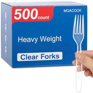 MOACOCK 470 Count Clear Disposable Plastic Forks, Heavy Weight Disposable Forks Plastic Utensils for Parties, Picnics, Big Event, Daily Use
