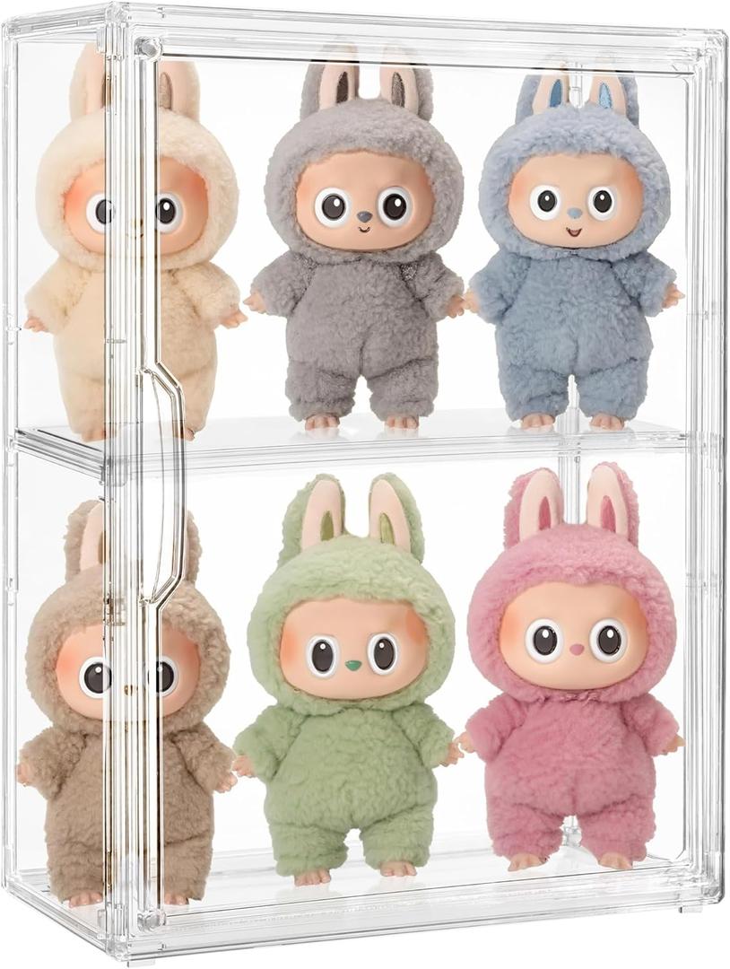 Acrylic Display Case Compatible with Labubu POP MART, Clear Figure Display Cases for Collectibles, Stackable Display Box with Magnetic Door 1 Pack