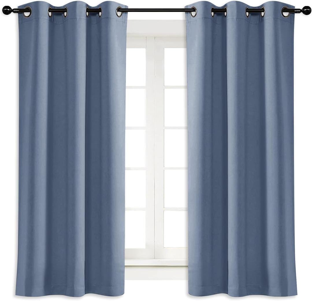 NICETOWN Kitchen Blackout Window Curtain Panel Home Fashion Thermal Insulated Solid Grommet Room Darkening Drape for Apartment (Stone Blue, 1 Panel, 42 by 63 inches Long)