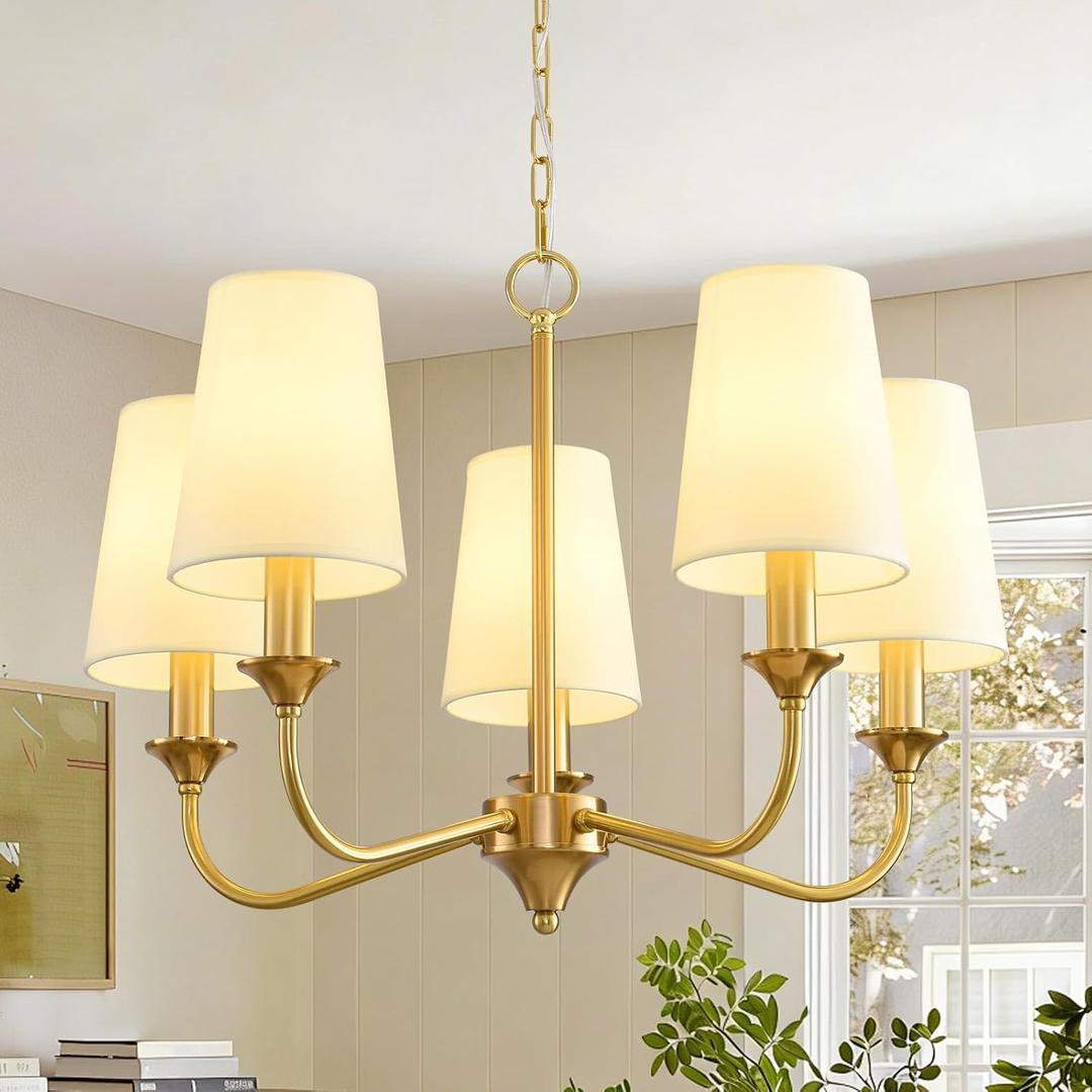 25.2in Gold 5-Light Modern Chandeliers,Farmhouse Bedroom Light Fixture