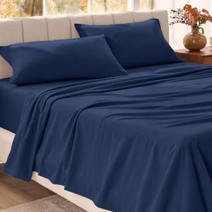 Bare Home Organic Cotton Flannel Sheet Set - Queen Size - 100% Cotton - Double Brushed for Extra Softness & Comfort - Warm, Cozy, and Durable - Breathable - Bed Sheets (Queen, Dark Blue)