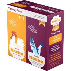 Made by Nacho Minced Cage-Free Chicken and Salmon in Bone Broth Cups, Enriched with Vitamins and Prebiotics, Variety Pack, 10 Cups, 2.5 oz