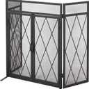 Laurel Modern Iron Folding Fireplace Screen with Door, Matte Black