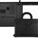 POPRUN Portfolio Binder with Zipper, Leather Padfolio Document Organizer with Storage, Professional Business Briefcase ideal for Meeting Presentation Work-Includes 50 Sheet Writing Pad, Black