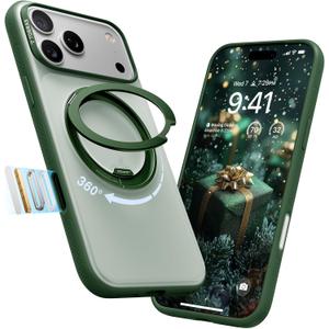 TORRAS 360 Magnetic Stand for iPhone 17 Pro Max Case, [Fit for MagSafe] [4X Military-Grade Protection] Slim Case for iPhone 17 Pro Max, 6.9", Translucent Pine Green, Ostand O3 Fitness Series