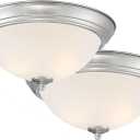 Designers Fountain Flush Mount Ceiling Light, 2-Pack, 13 Inch Frosted Glass Lighting Fixture for Kitchen, Bedroom, Bathroom, and Hallway, LED Bulbs Not Included, Brushed Nickel