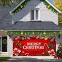HOMETITUTE Christmas Door Banner 13x6ft Holiday Porch Decoration Red Background Merry Christmas And Happy New Year Pine Branches Ornaments Gifts Winter Seasonal Front Door Cover Wall Decor (Garage#12)
