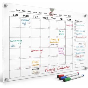 Large 28x20 Acrylic Wall Calendar Clear Dry Erase Monthly Planner for Wall Family Command Center for Home, Office & Kitchen Reusable Acrylic Calendar with Markers & Accessories