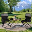 LET'S CAMP Camping Chair 2 Pack Folding Chair with 4-Can Cooler Bag Portable Lawn Chair with Cup Holder,Storage Pocket, Supports 250LBS, Collapsible Chair for Camp, Beach, Picnic (Black)