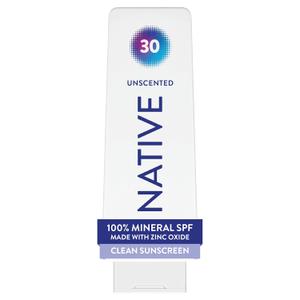 Native Mineral Sunscreen Lotion SPF 30, Unscented, with 100% Mineral Zinc Oxide for Face & Body, Hawaii Compliant, Vegan, No White Cast - 7 oz