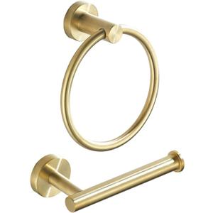 Toilet Paper Holder Towel Ring Brushed Gold Bathroom Hardware Hand Towel Holder Bathroom Accessories Set Wall Mount Stainless Steel 2 Pieces