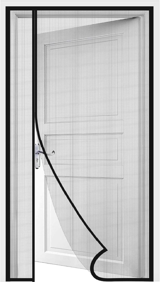 Side Opening Magnetic Screen Door, Fit Door Size 32 x 80 Inch, Reversible Left and Right Removable Screen Door Mesh with Strong Magnet, Actual Mesh Size 34" x 81", Grey (Gray)