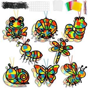 Lonfliness 32 Sets Spring Bug Suncatchers Craft Kit DIY Insect Window Stained Glass Effect Paper Butterfly Bee Home School Classroom Decoration Summer Art Creative Activity Project Gift Favor