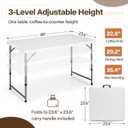 4ft Foldable Table with Built in Handle, 3-Level Adjustable Height, White