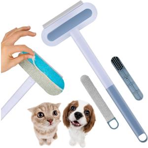 Pet Hair Removal Tool, 4 in 1 Reusable Washable Lint Brush for Cat and Dog Hair Remover, Gentle on Furniture with Extra Long Handle for Couch, Carpet, Clothing, Bedding, Car, Window