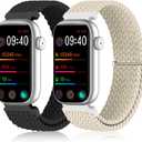 2 Pack Stretchy 16mm Braided Nylon Bands Compatible with FITVII HM08/MorePro HM08/Amzhero-Runfit D26/KALINCO Slim Fitness Tracker (Black+Starlight)