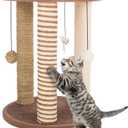 Cat Scratching Post - 3 Scratcher Posts with Carpeted Base Play Area and Perch - Furniture Scratching Deterrent for Indoor Cats by PETMAKER (Brown), Large