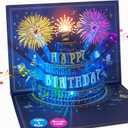 UPGRADED 3D Pop Up Firework Birthday Cards, Musical LED Lights Birthday Cards with Blowable Birthday Cake, Greeting Cards, Birthday Gifts for Mom Women Men Kids Child Dad Father Wife (Blue)