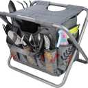 MDSTOP Folding Gardening Stool with Detachable Storage Tote Bag, Gardening Tools Set Organizer for Fishing Outdoor Sports Hiking Camping Garden, Gardening Gifts for Mom/Dad, Without Tools (Aluminum)