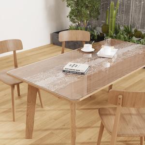 Crystal Clear Plastic Table Cover Protector with Lace Pattern, 36" x 60" Spill Resistant Easy Flat PVC Desk Pad Mat, 1.5mm Thick Vinyl Table Top Protector for Dining Room Table, Office