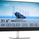 Dell 32 Plus 4K QD-OLED Monitor S3225QC - 31.6-inch (3840 x 2160) 120Hz 0.03ms Display, AI-Enhanced 3D Spatial Audio, Height/Tilt/Swivel/Slant Adjustment - Ash White