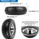4.10/3.50-4 Tires and Wheels Flat Free 10 Inch Solid Tires Replacement with 5/8" Axle Bore Hole, 16 Spacers 8 Pins, for Cart, Garden Wagon, Wheelbarrow, Hand Truck, Trolley, Lawn Mower4P