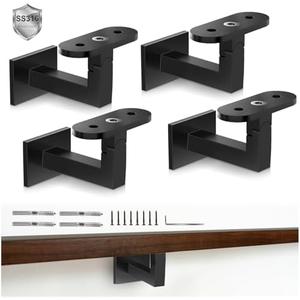 Gyykzz 2 Pack Adjustable Handrail Brackets for Indoor Stairs, Heavy-Duty T316 Stainless Steel Black Railing Bracket for Staircase, Swivel Hand Rail Banister Stand for Corridors, Offices, Living Rooms