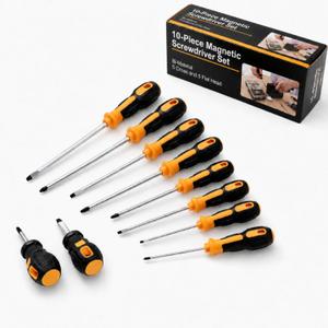 10 Pieces Magnetic Screwdriver Set, 5 Phillips and 5 Flat Head Tips Screwdriver, Bi-material Anti-slip Handle Heavy Duty Hand Tools for Home Repair and DIY Projects