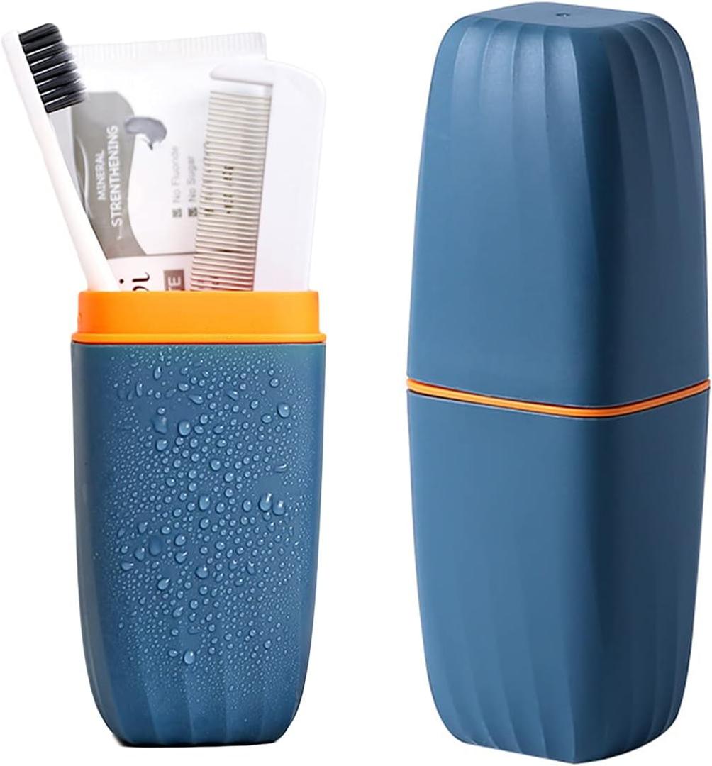 Travel Toothbrush Cup Case,Toothbrush Holder with Cover Travel Toothbrush Containers Portable Toothpaste Storage Toothbrush Case and Carrier for Camping School Business Trip Bathroom (Light blue)