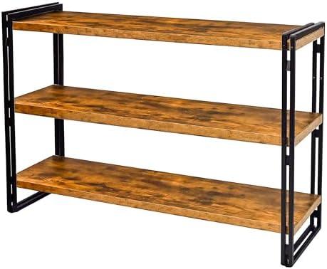 HIBOAT 47" 3-Tier Bookshelf Rustic Wood and Metal Industrial Bookshelf for Home Office, Bedroom, Kitchen, Bathroom (Rustic Brown, 3-Tier)
