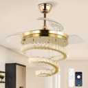 42in Gold Crystal Fandelier, Dimmable Retractable Fan with Remote