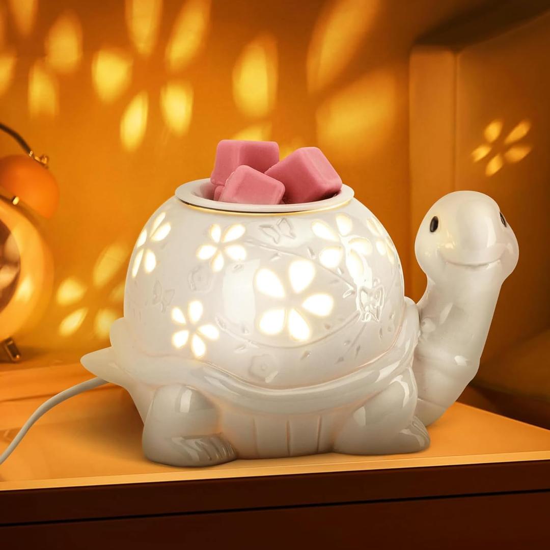 LESES Electric Wax Melt Warmer, Turtle Ceramic Wax Warmer Burner for Scented Cubes, Candle Wax Melter with 2 Light Bulbs Fragrance Oil Warmer for Home Bedroom Aromatherapy Gifts for Mom Grandma (White)