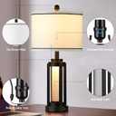 26" Modern Table Lamp with USB A+C Charging Ports & AC Outlet, Industrial Beside Contemporary Lamp Glass LED Night Light for Living Room Bedroom Nightstand End Table Single Black(2 Bulbs Included)