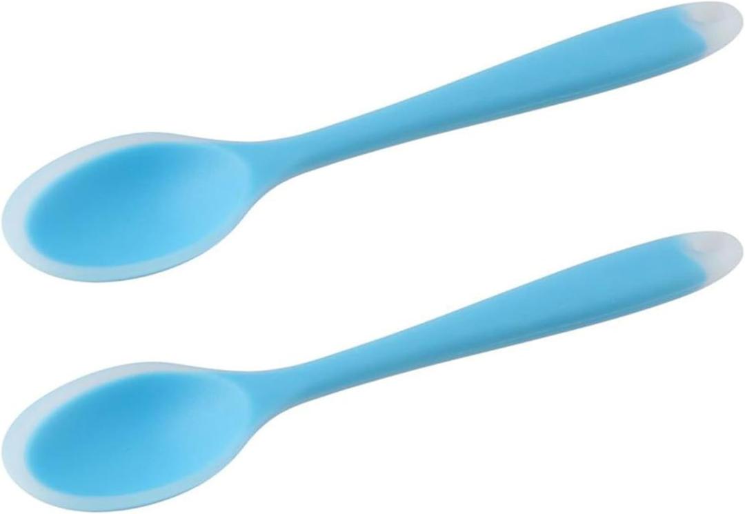 2 Pcs Silicone Dinner Spoon, Multi-purpose Surrounding Transparent Design Soft Texture Ergonomic Design for Mixing Soup Rice Porridge Serving Kitchen Restaurant(Blue)