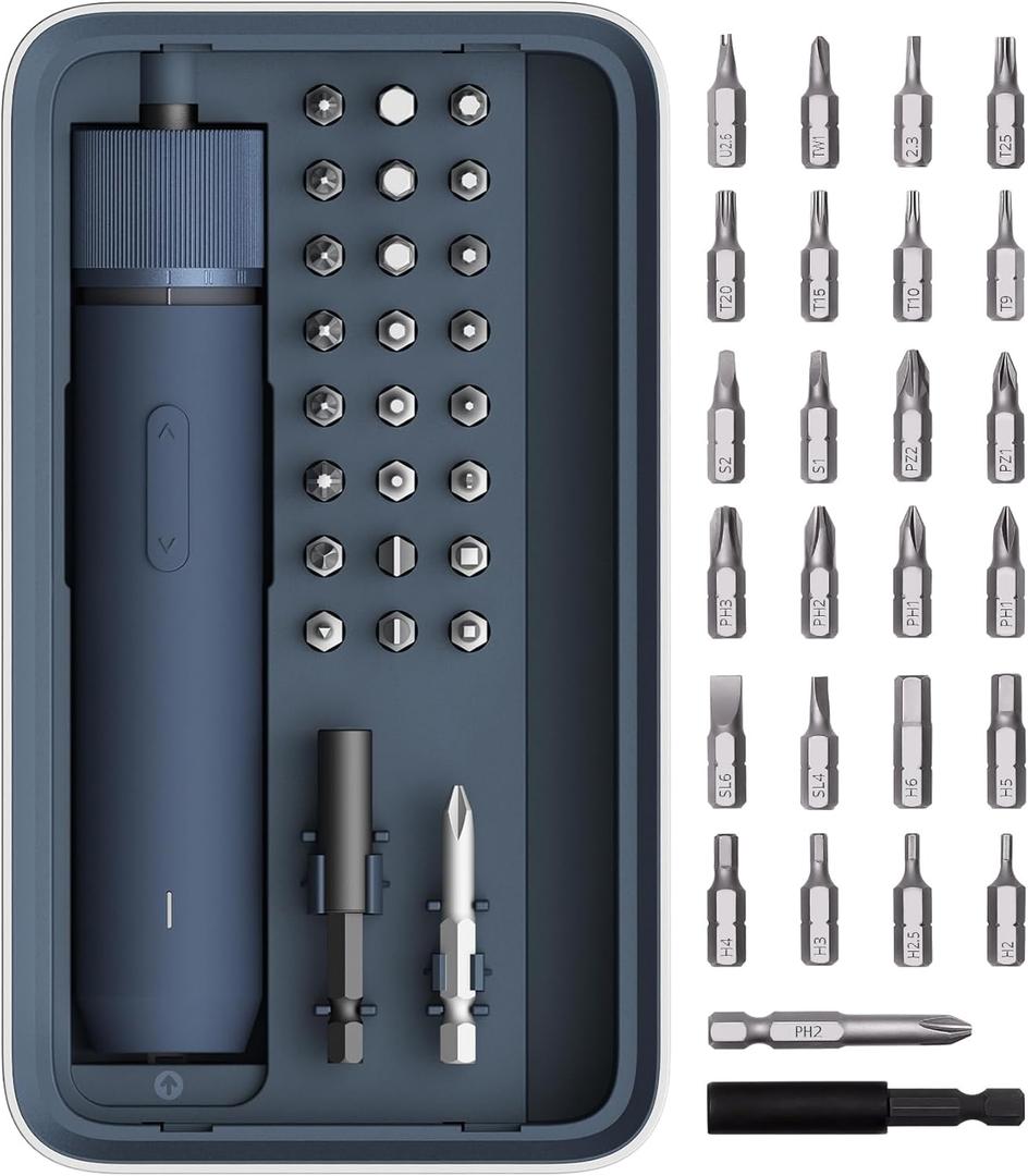 HOTO 25-Piece Upgraded Electric Screwdriver Kit, 1/4'' Hex, Magnetic Lid, 1500mAh Rechargeable Cordless Screwdriver, LED Light, Ideal for Furniture Assembly, Home Repair & Garage Projects