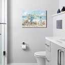 AKOTAC Blue Ocean Beach Bathroom Canvas Wall Art Seaside Seashell Painting Print Artwork Starfish with White Flower Coastal Picture Wall Decor for Living Room Bedroom Bathroom Decoration (23.5" x 15 5/8")