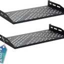 ProMaster Server Vented Shelf - 2-Pack 19 Inches, 10'' Deep, 1U Universal Integration Server Vented Rack Mounting Tray for Good Airflow, Cantilever Mount, Device and Equipment Wall Mounting - Black