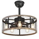 Ohniyou 20'' Caged Rustic Farmhouse Ceiling Fan with Lights Remote Control, Reversible Motor, 6 Speeds Ceiling Fan Light Fixture for Dining Room Bedroom