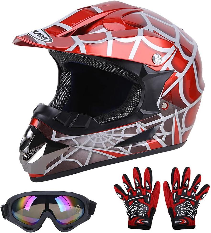 DOT Youth Dirt Bike Helmet for Boys & Girls Ages 5-14, Four Wheeler, Motocross, BMX, MX, UTV, Snowmobile, Go Kart, Racing, Skateboard, Baseball (Medium, Red Cobweb)