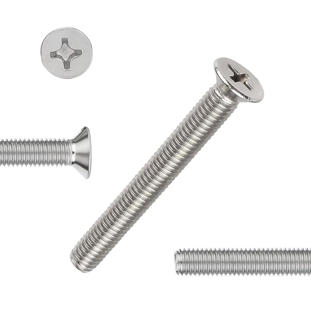 QISHENG 100 PCS #6-32X1-3/4(1.75 inch) Stainless Steel Phillips Flat Head Machine Screws,DIY,Repair,Install Furniture and Electrical Appliances Screws,Stainless Steel 18-8 A2(304) Screw (Colorless)