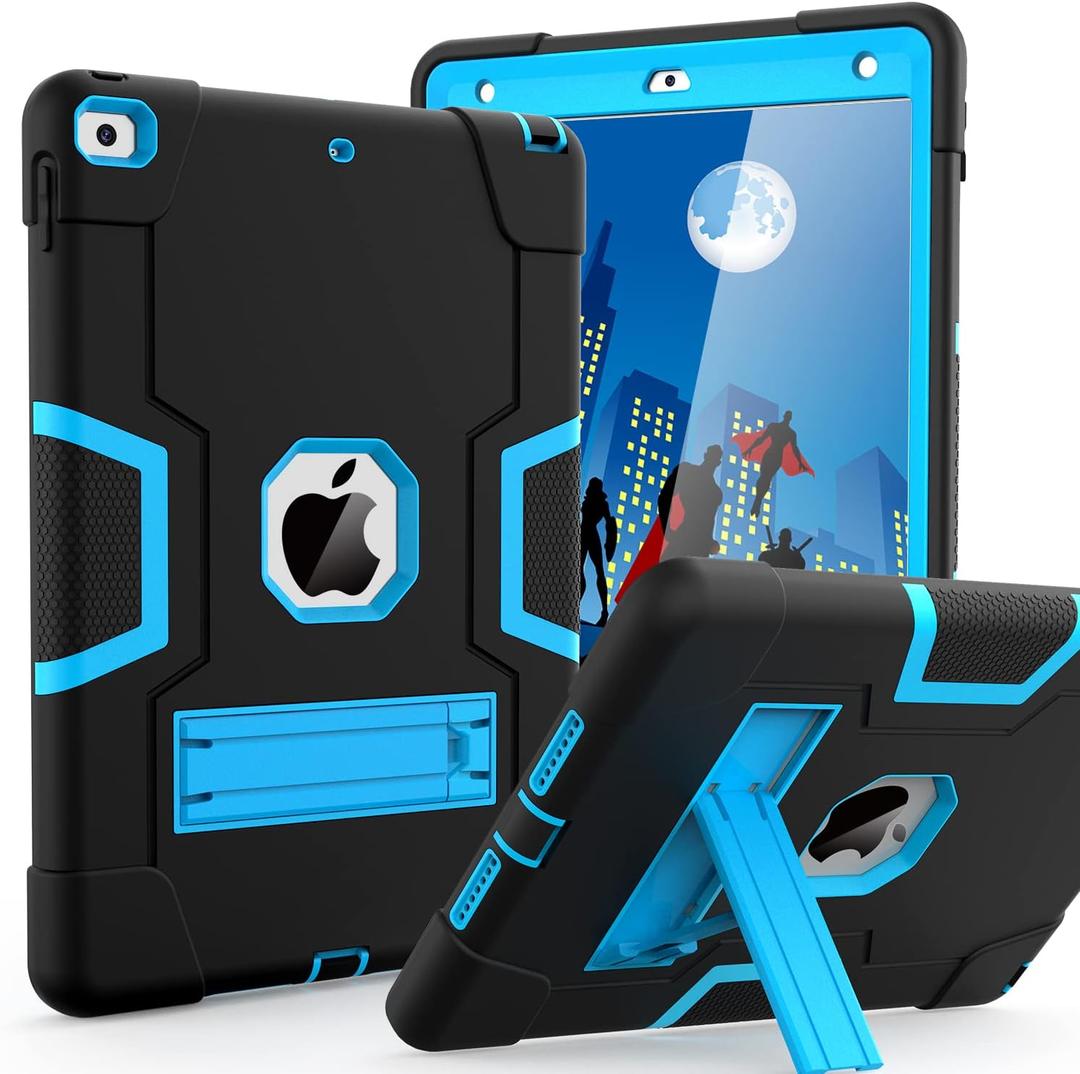 Cantis Case for ipad 9th Generation/ 8th Generation/ 7th Generation, Slim Heavy Duty Shockproof Rugged Protective Case with Built-in Stand for iPad 10.2 inch 2021/2020/2019, Black+Blue