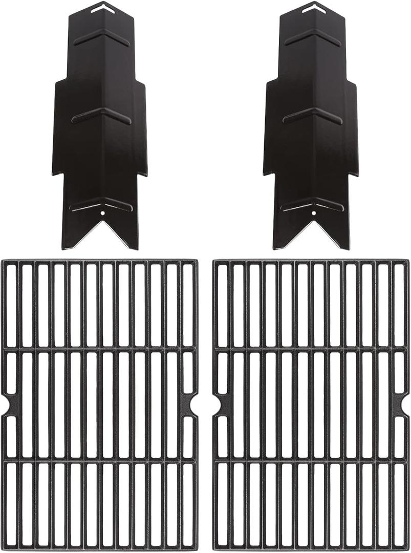 Hisencn Grill Replacement Parts for Dyna-Glo DGC350CNP-D DGF350CSP DGF350CSP-D, 2-Pack Porcelain Steel Heat Plates, 2-Pack Cast Iron Grill Grates, Flavorizer Bars