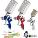 TCP Global HVLP Spray Gun Kit for Auto Paint - Set of 3 Sprayers (1.0mm, 1.4mm, 1.8mm) with Cups & Air Regulator - Auto Spray Paint Gun Set for Primer, Topcoat & Touch-Up (Pistola para Pintar Carros)