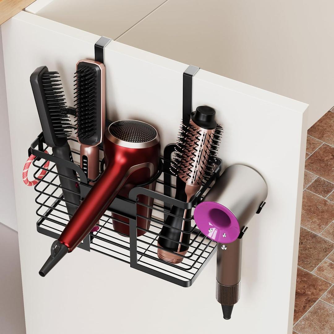 YIGII Hair Dryer Holder, 3 in 1 Hair Tools Organizer Blow Dryer Holder Adjustable Height Cabinet Door/Wall Mounted Bathroom Organizer and Storage for Hair Dryer, Flat Irons, Curing Wands (14.92*5.47*14.05)